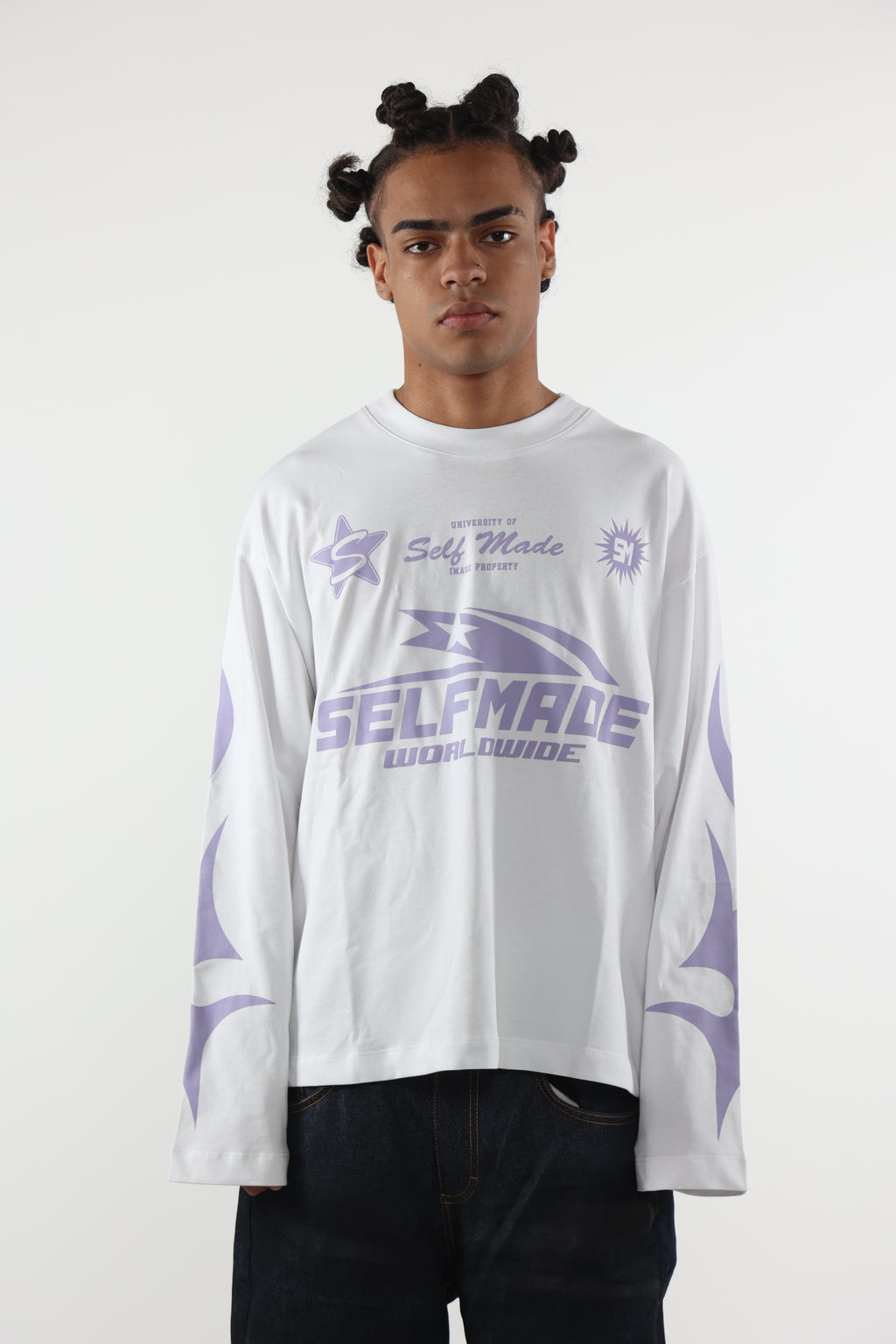 Long Sleeve Flames White