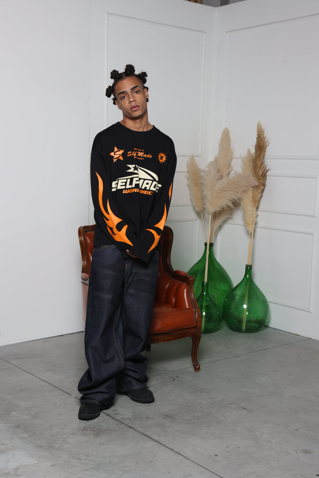 Long Sleeve Flames Black