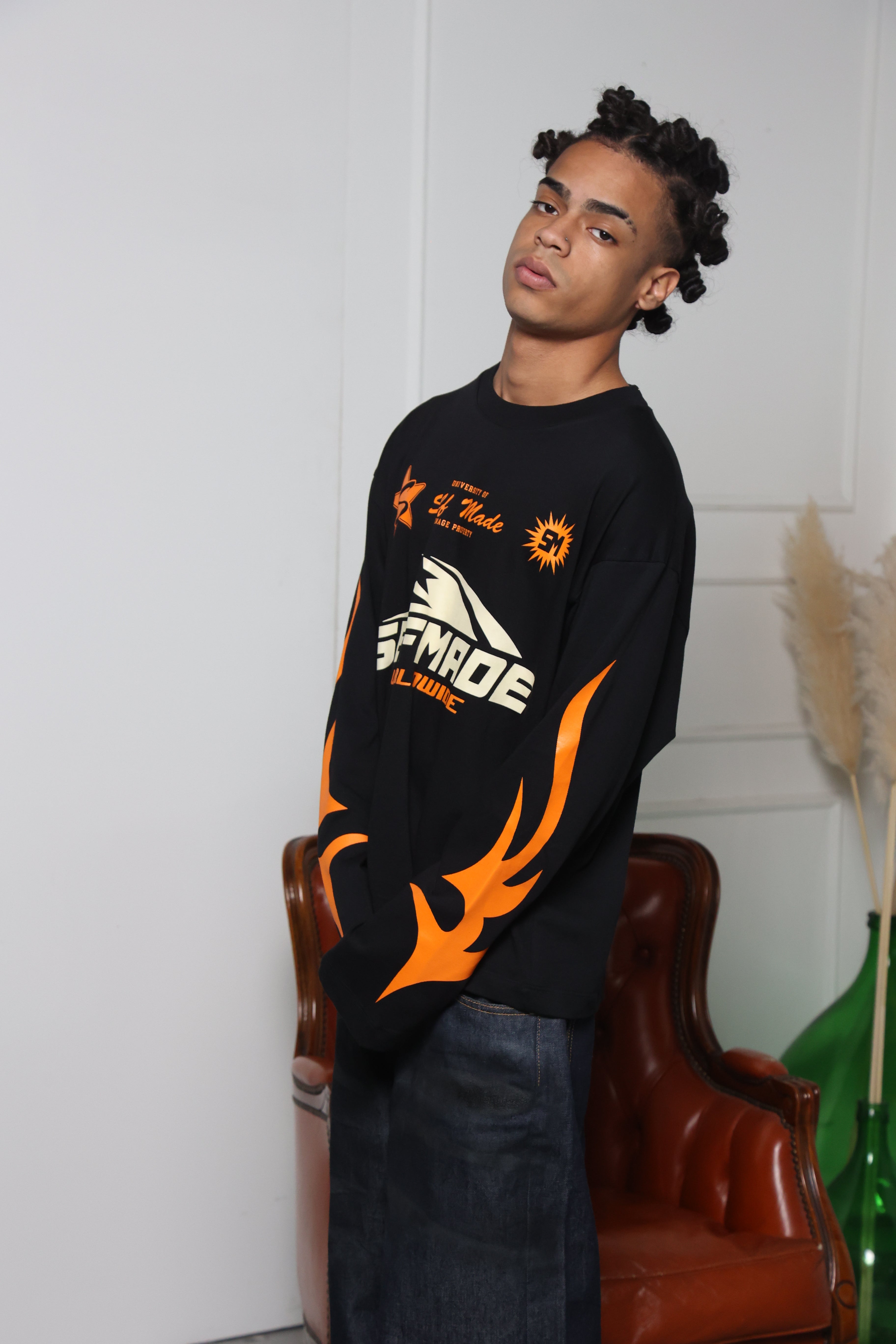 Long Sleeve Flames Black